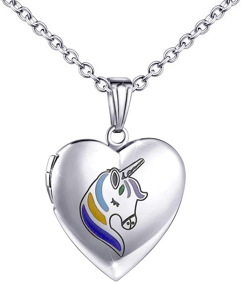 YOUFENG Unicorns Gifts for Her Love Heart Initial Letter Locket Necklace that Holds Pictures Enamel Locket Pendant Gifts for Women - Image 1